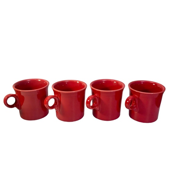 Set Of 4 Fiesta Scarlet Red Coffee Mugs O Ring Handles Contemporary - Picture 8 of 14
